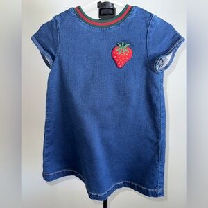 Blue Denim Kids Shirt with Strawberry Patch